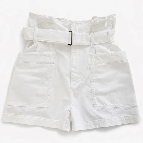 Agolde Celia White Paperbag Belted Denim Women’s Shorts — White size 27 - Picture 4 of 12
